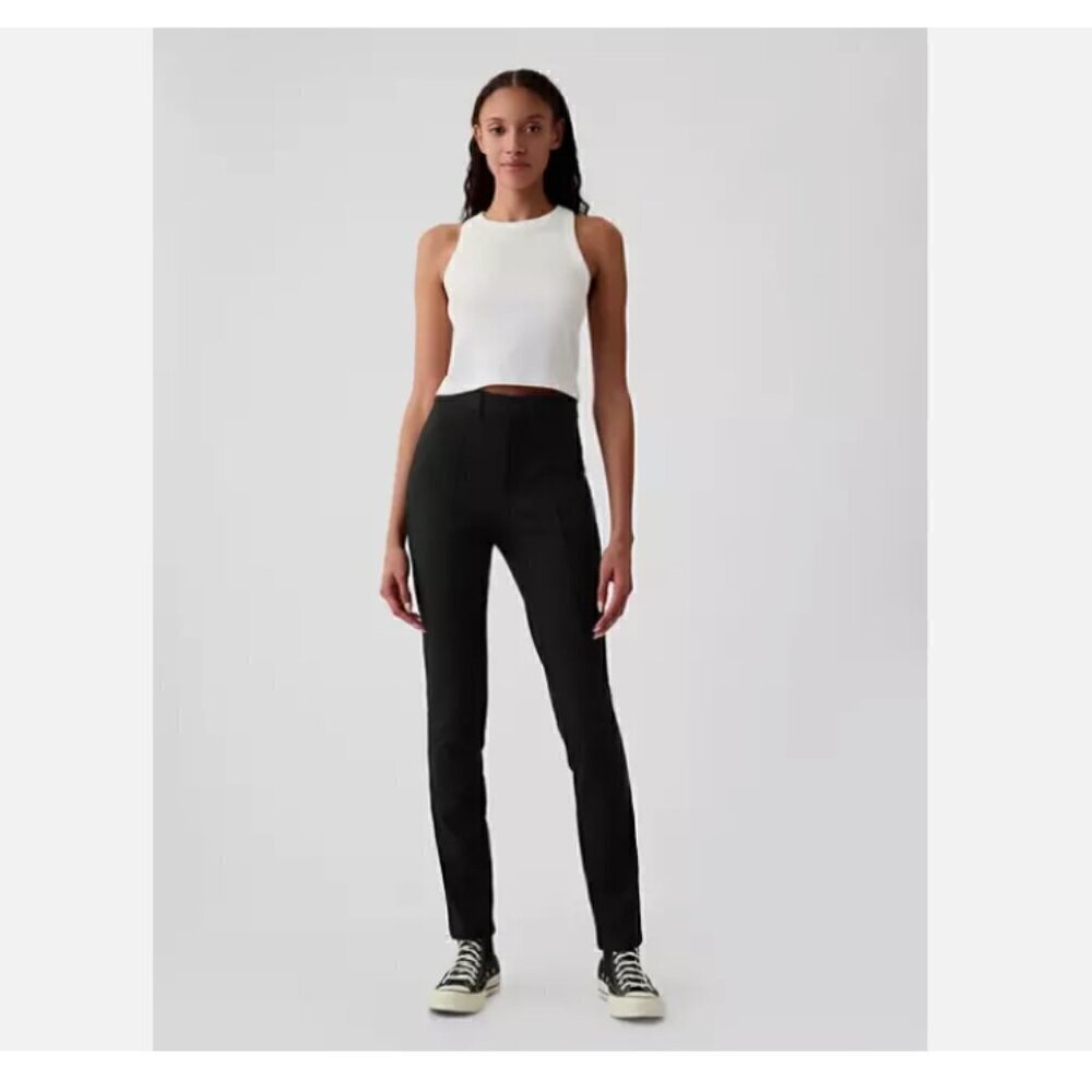 GAP High Rise Double Knit Skinny Pants Soft PONTE Pintuck Pleat Black sz 14 NWT